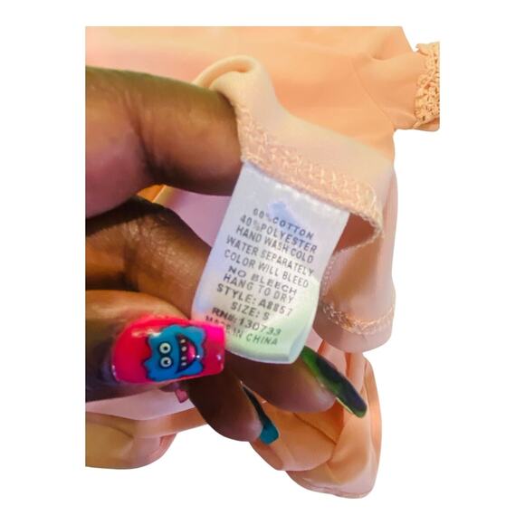 Womens Crochet Lace Blouse Top Blush Pink Bell Long Sleeves V Neckline Small - Picture 5 of 5